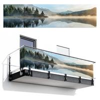 BALKON-SICHTSCHUTZ See - Nebel - Berge - Landschaft Deko XXL 500x130 cm - Hellblau, Kunststoff (500/130cm) - MuchoWow