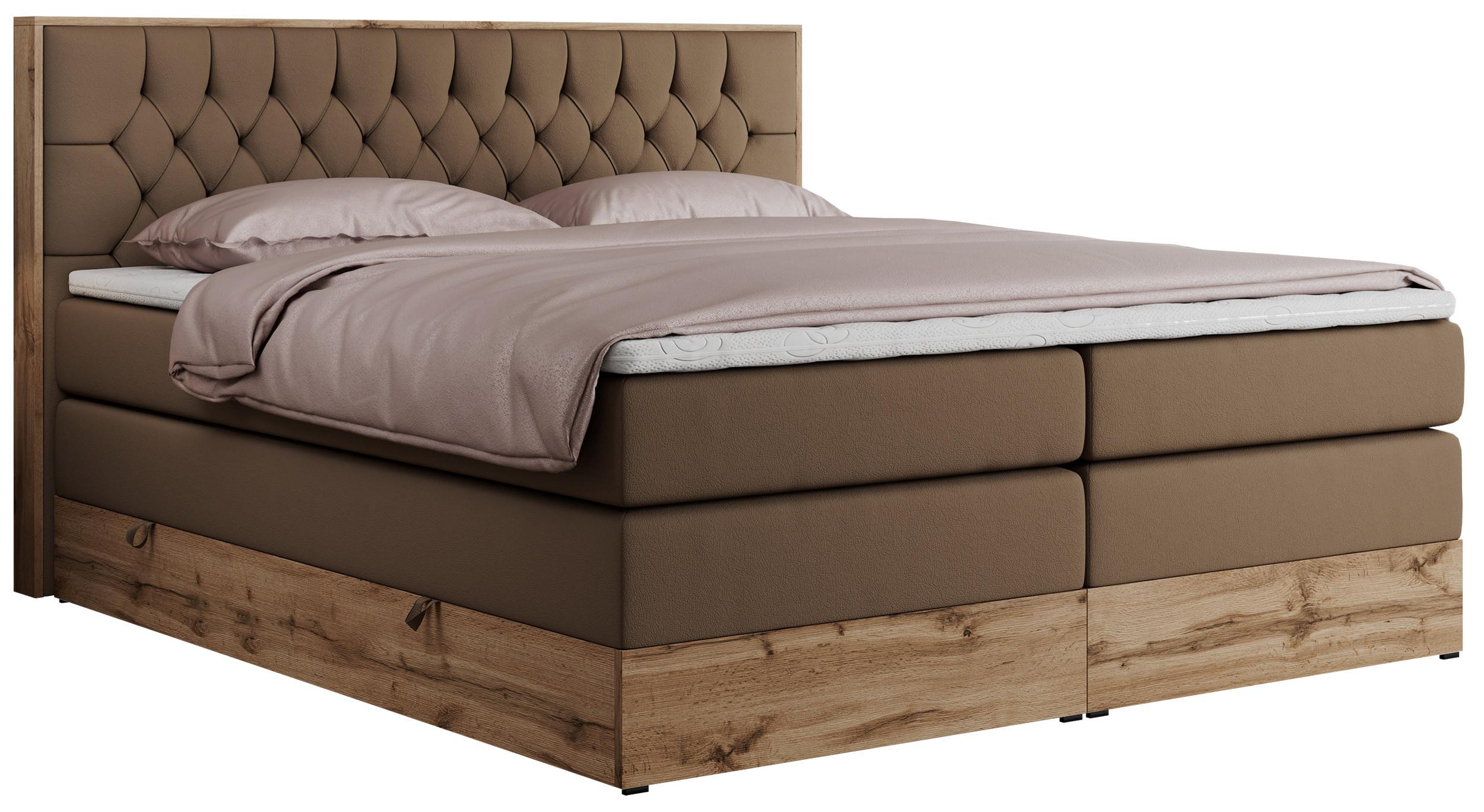 BOXSPRINGBETT AMORE KING 180/200 Braun Kunstleder - H3 - Braun, Holz/Textil (180/200cm) - MKS