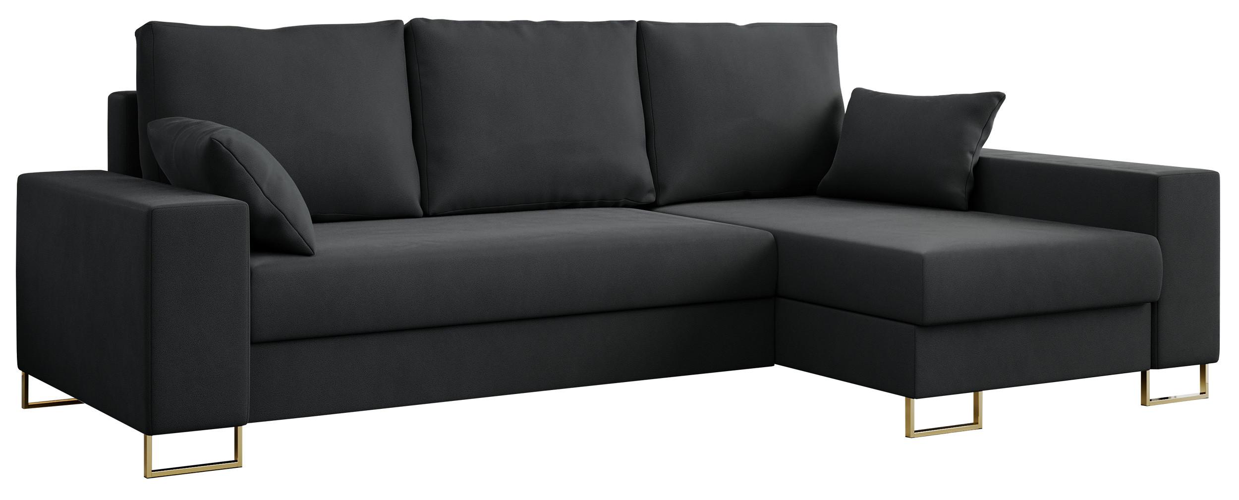 ECKSOFA Dorian Velvet Dunkelgrau - Dunkelgrau/Goldfarben, Textil/Metall (242/138cm) - MKS