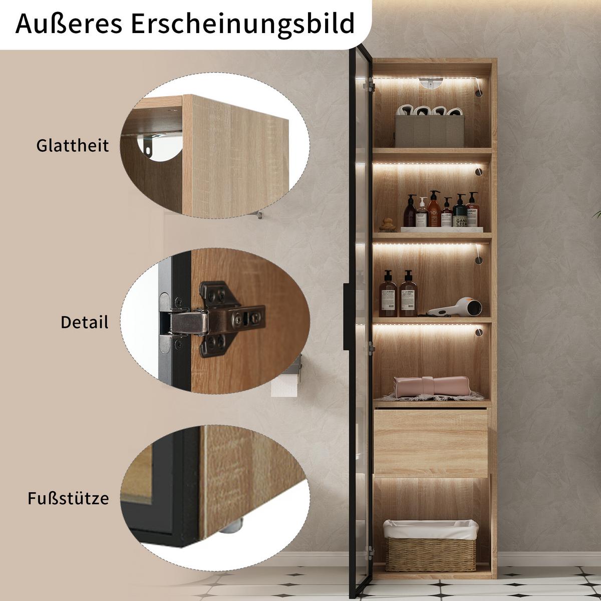VITRINENSCHRANK in Holzoptik 40/34.5/165 cm - Braun, Glas/Holzwerkstoff (34/165/40cm) - Urban Meuble