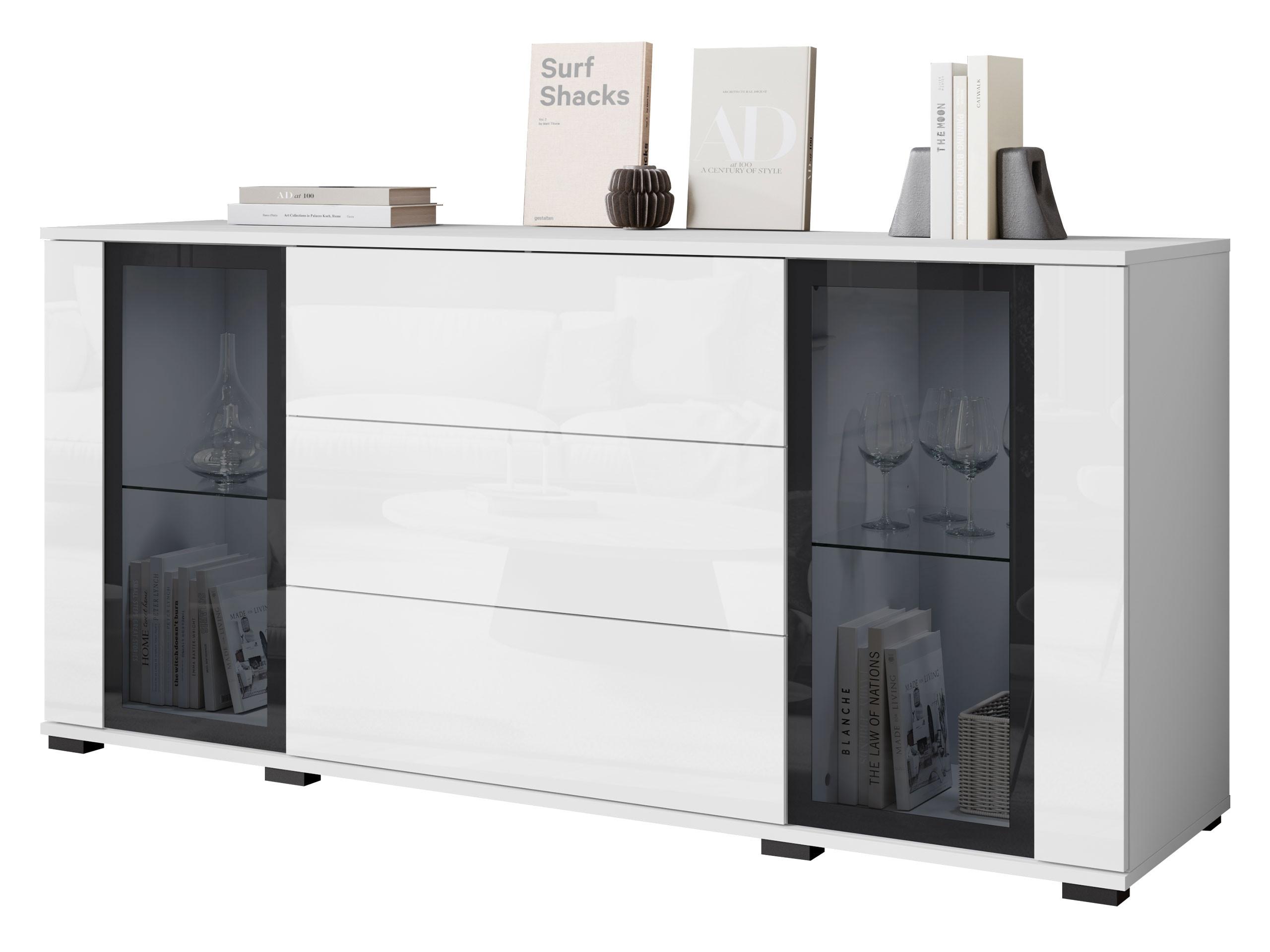 SIDEBOARD Caro SB 150 2D3S - Schwarz/Weiß, Holzwerkstoff/Kunststoff (150/70/40cm) - MIRJAN24