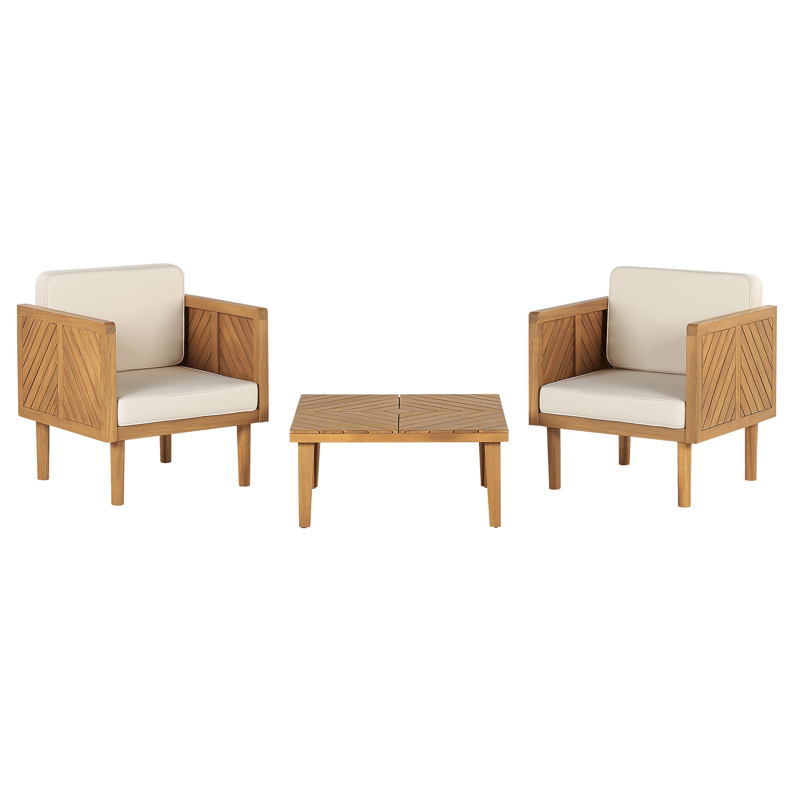 BALKONSET 2-Sitzer Akazienholz Hellbraun Auflagen Creme Baratti - Hellbraun/Weiß, Holz/Textil - Beliani