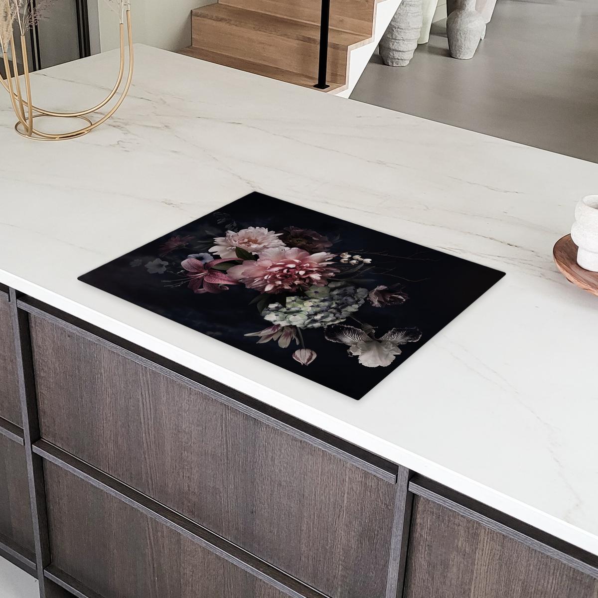 HERDABDECKPLATTE Blumen - Vintage - Pastell - Rosa - Weiß Herdabdeckung Induktionsfeld 70x52 cm - Altrosa, Kunststoff (70/52/0.2cm) - MuchoWow
