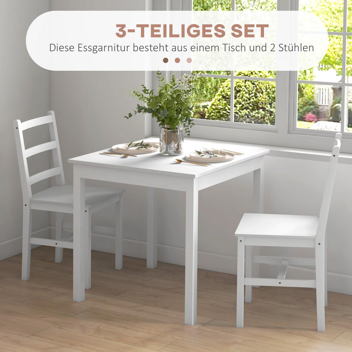 ESSGRUPPE 3er-Set, Esstisch mit 2 Stühlen, Küchentisch-Set für 2 Personen, Holz - Weiß, Holz (75/75/75cm) - HOMCOM