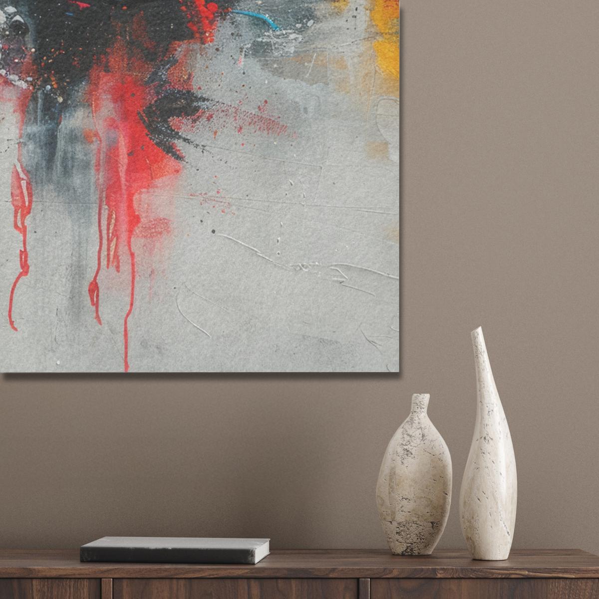 AKUSTIKBILD Moderne Kunst - Orange - Grau - Abstrakt Akustikpaneele 90x90 cm - Hellgrau, Kunststoff (90/90/0.9cm) - MuchoWow