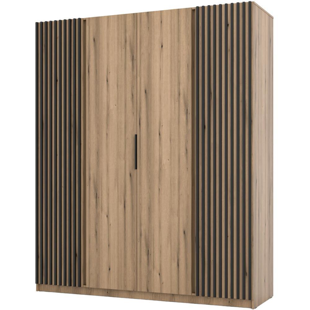 DREHTÜRENSCHRANK Kaya 200/62/239 4-Türig mit Lamellen - Eichefarben/Schwarz, Holzwerkstoff (200/239/62cm) - Beautysofa