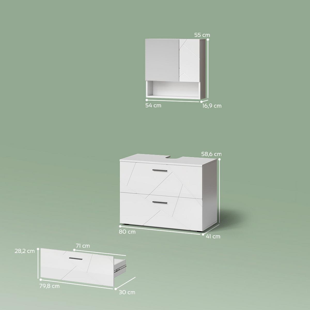 BADMÖBEL-SET Ronco Weiß Hochglanz 2 Teile - Weiß Hochglanz, Holzwerkstoff (80/58/41cm) - Livinity®