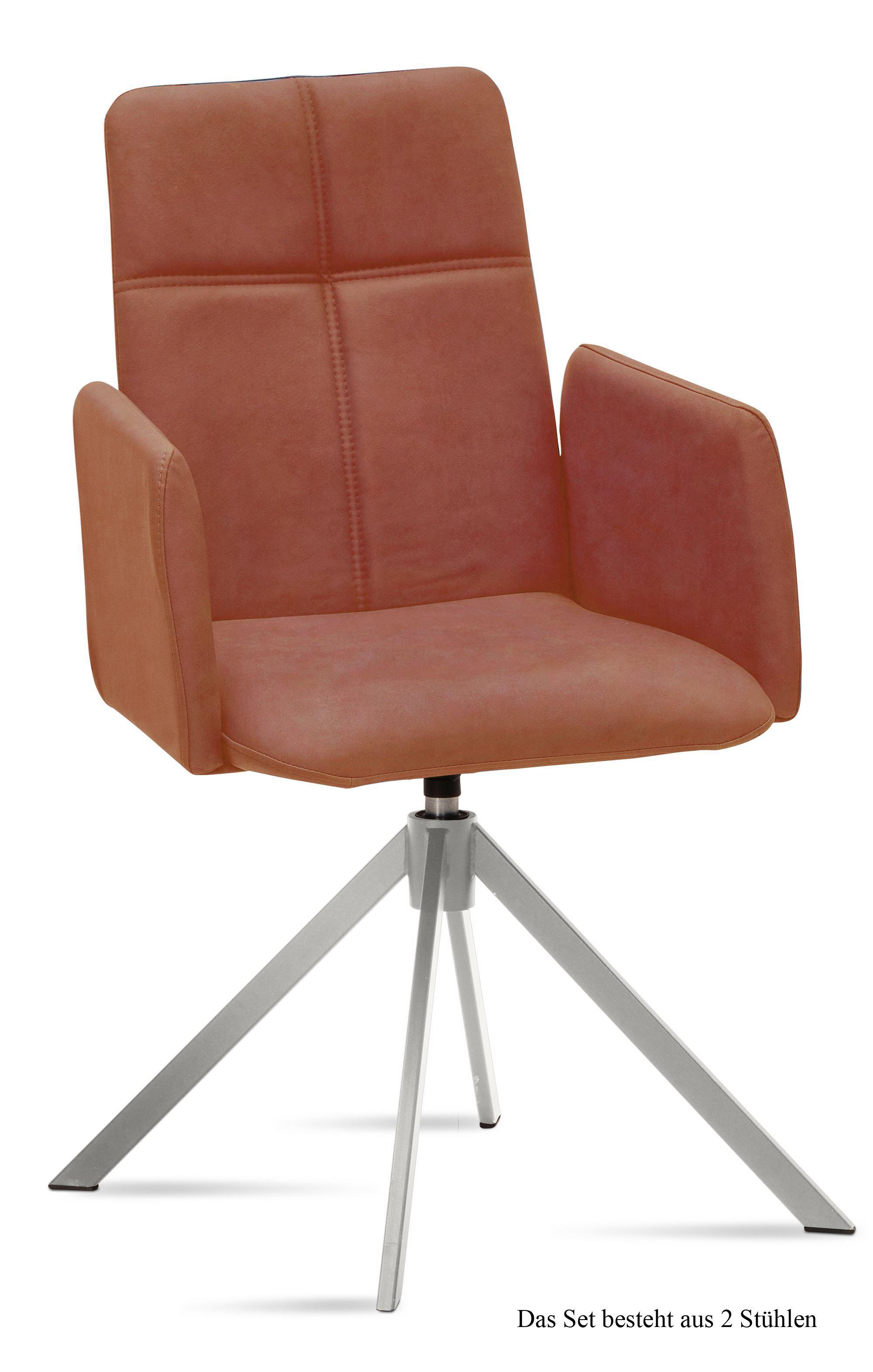 ARMLEHNSTUHL drehbar (2er-Set) Drinka 52x92x60 Edelstahl/Cognac - Edelstahlfarben/Cognac, Kunststoff (60/92/52cm) - 58aufmkessel