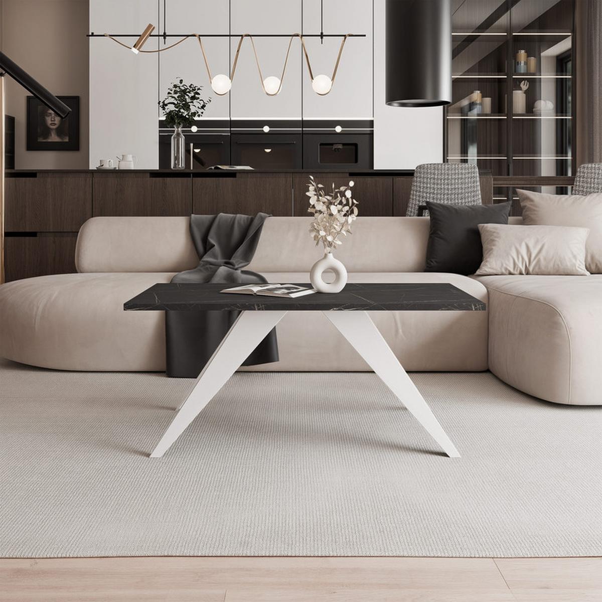 COUCHTISCH AIRA 120/60/48 cm Rechteckig, Weiß/Schwarz - Schwarz/Weiß, Metall (60/120/48cm) - Idohome