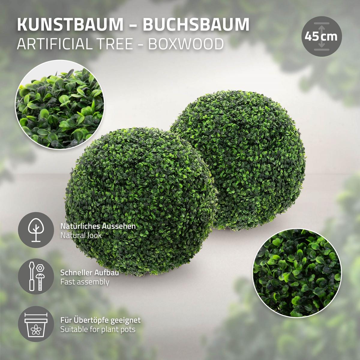 KÜNSTLICHE Buchsbaumkugel 2er Set groß Ø35 cm Grün aus Kunststoff - Grün, Kunststoff/Textil (45cm) - ML-DESIGN