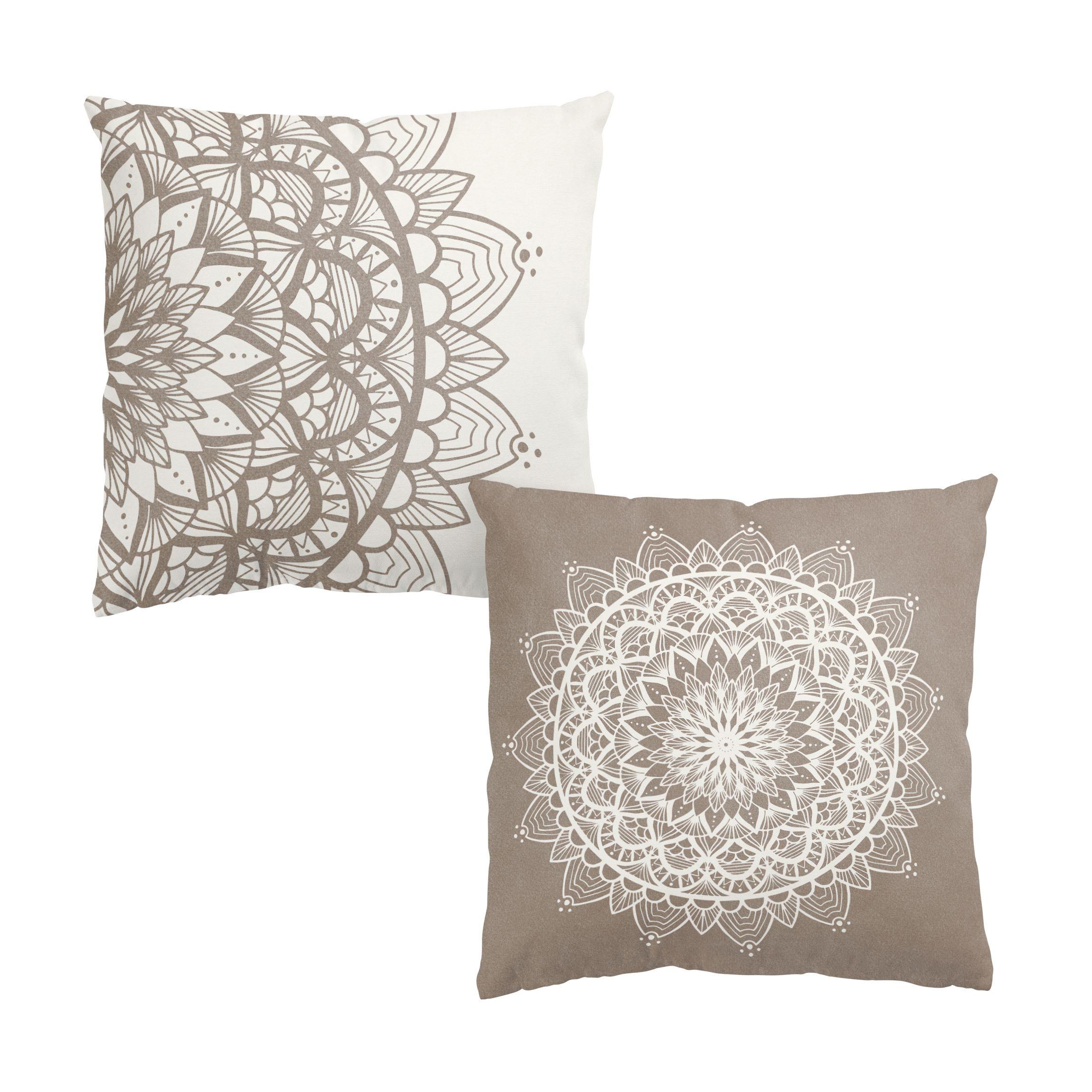 DEKOKISSEN 2er-Set Mandala Illustration shabby Set beige weiß 40/40 cm - Weiß, Textil (40/40cm) - Bilderwelten