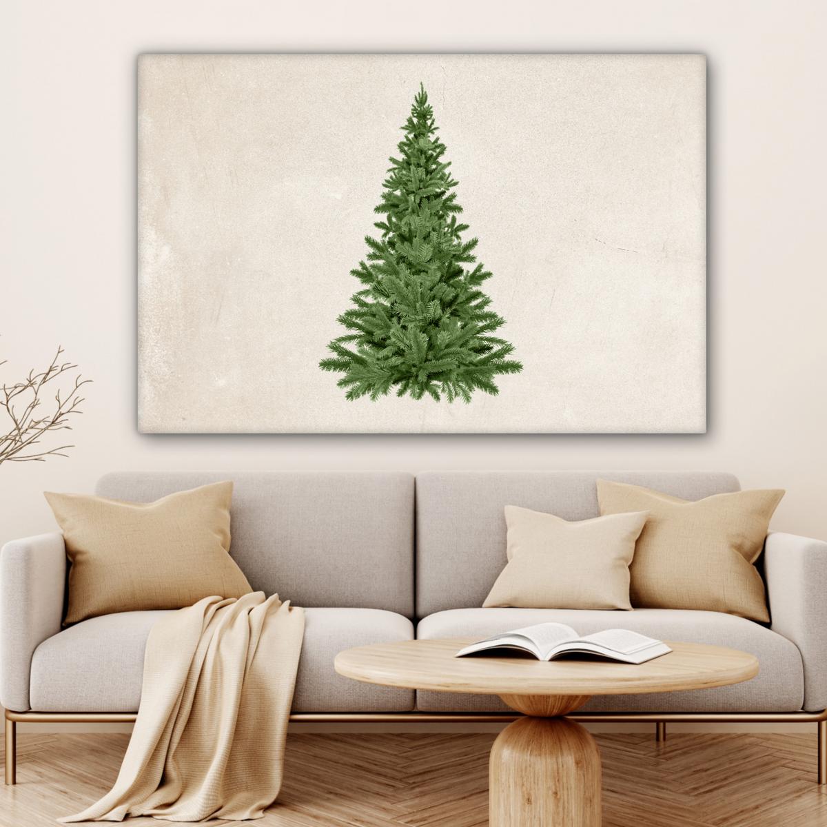 LEINWANDBILD Weihnachtsbaum - Grün - Weihnachten - Feiertage Wohnzimmer Groß 120x80 cm - Olivgrün, Textil (120/80cm) - MuchoWow