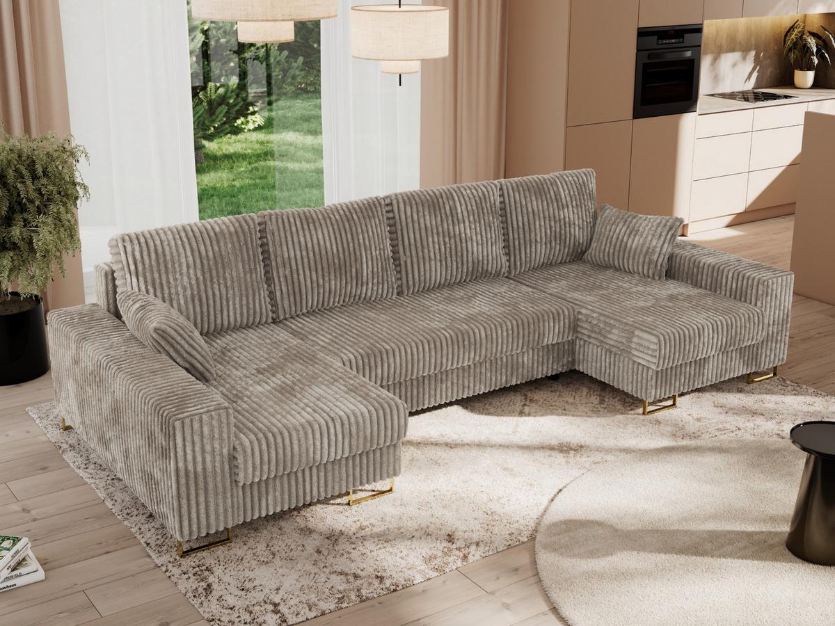 WOHNLANDSCHAFT DORIAN U Cord Hellbraun - Hellbraun/Goldfarben, Textil/Metall (312/85/138cm) - MKS