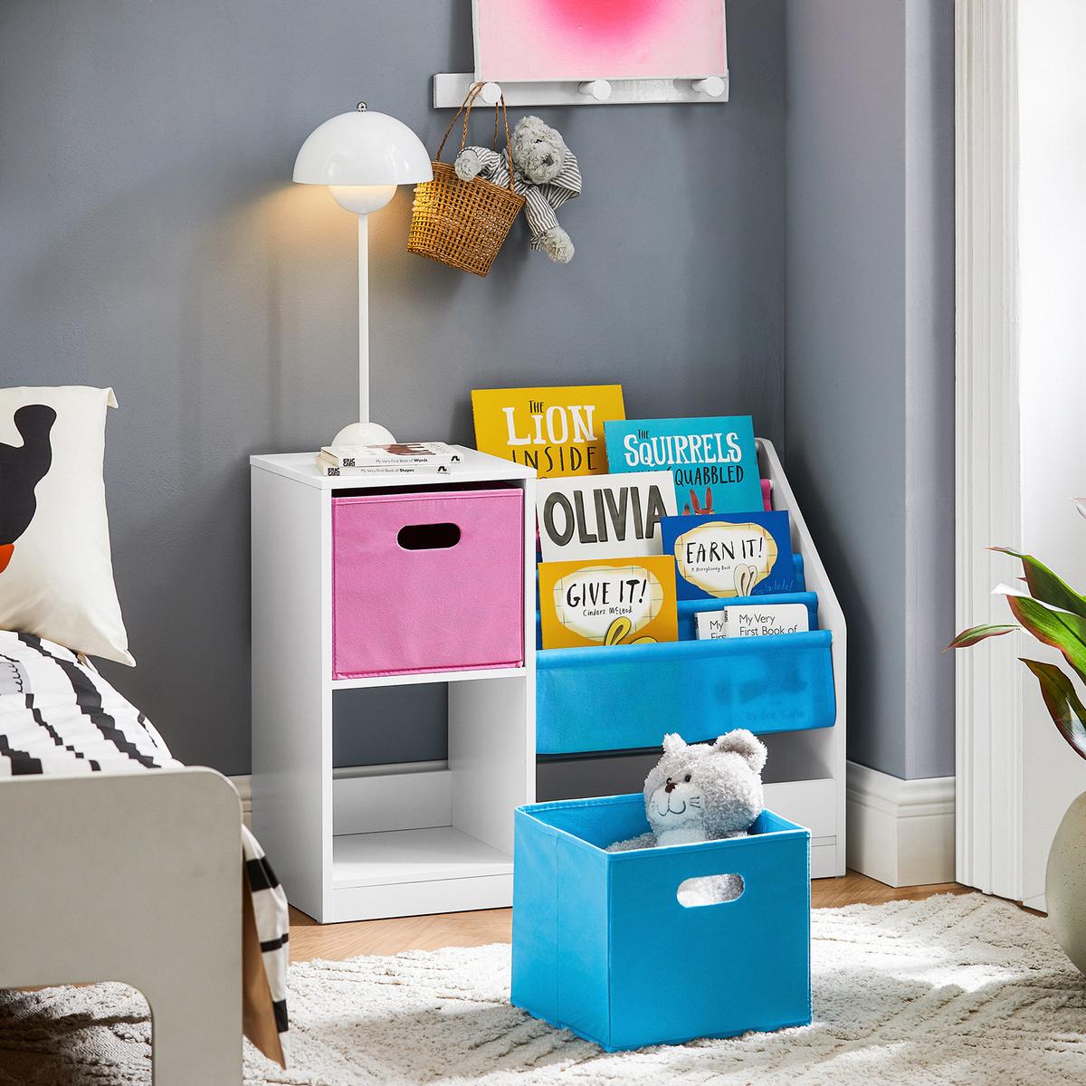KINDERREGAL mit Boxen Weiß - Blau/Weiß, Holzwerkstoff (80/61/30cm) - SoBuy