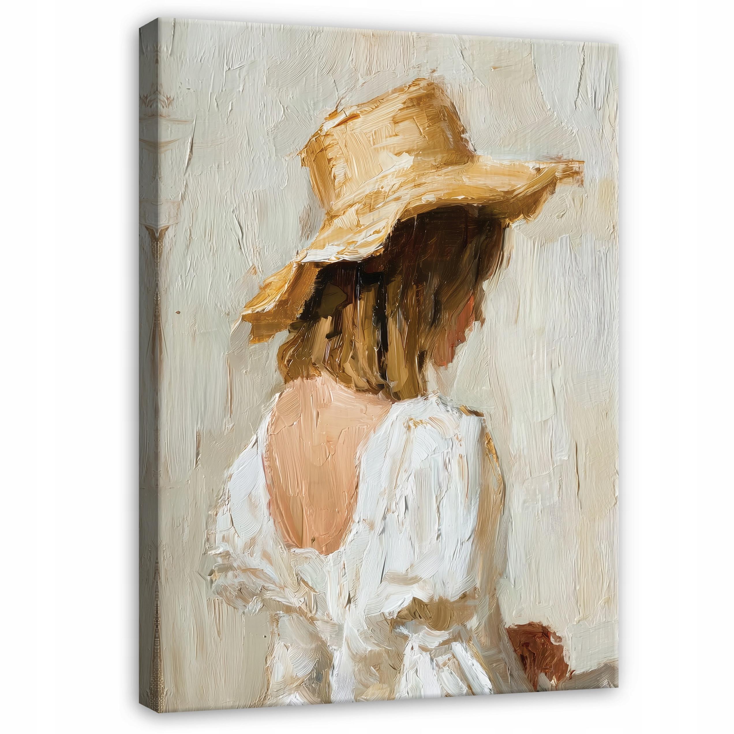 BILDER Frau Hut Abstrakt Boho Beige 100x70 - Multicolor, Holzwerkstoff (70/100cm) - Wallarena