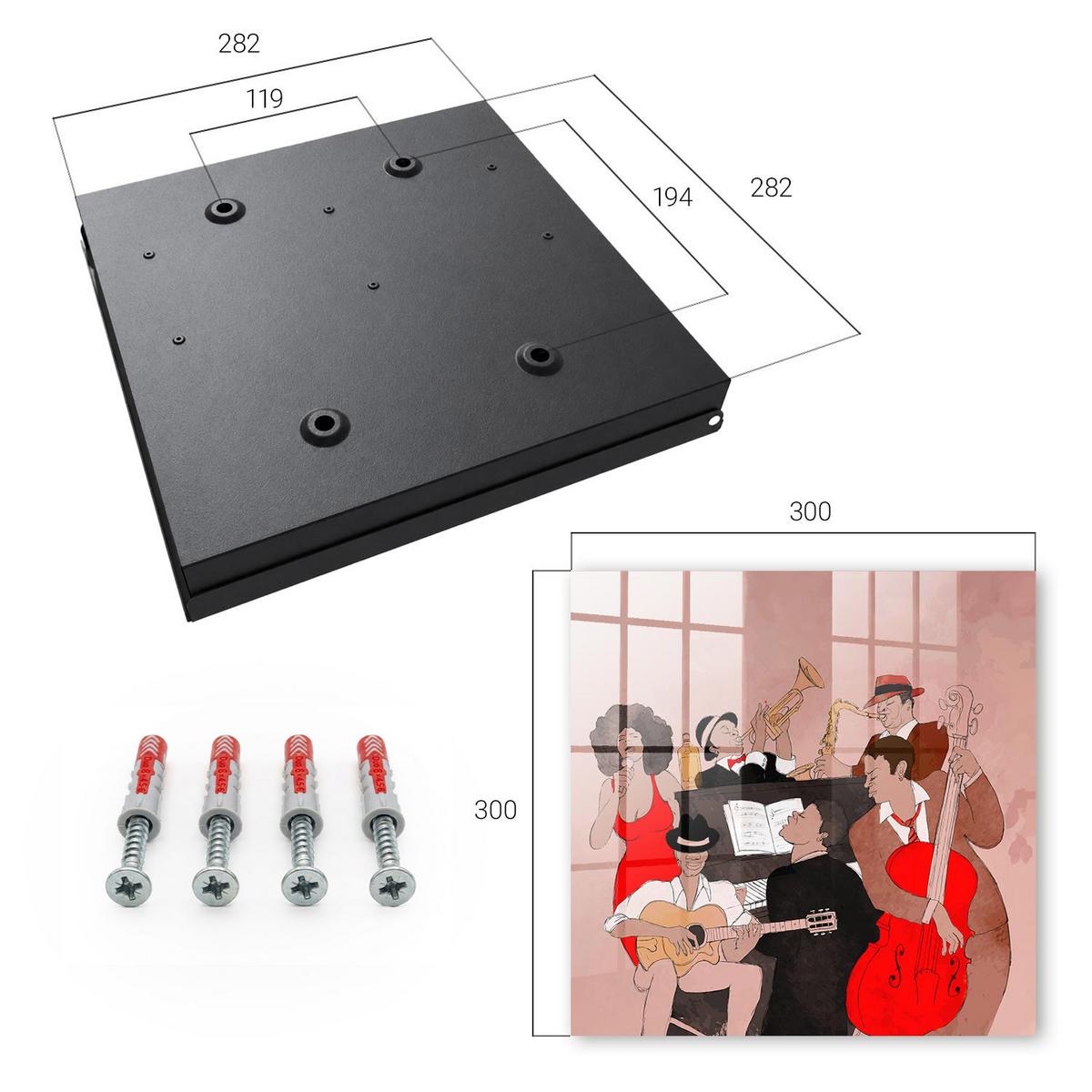 SCHLÜSSELBOX Schwarz 30x30 cm- Türöffnung nach rechts - Jazzszene - Rot, Metall (30/30/5cm) - TULUP