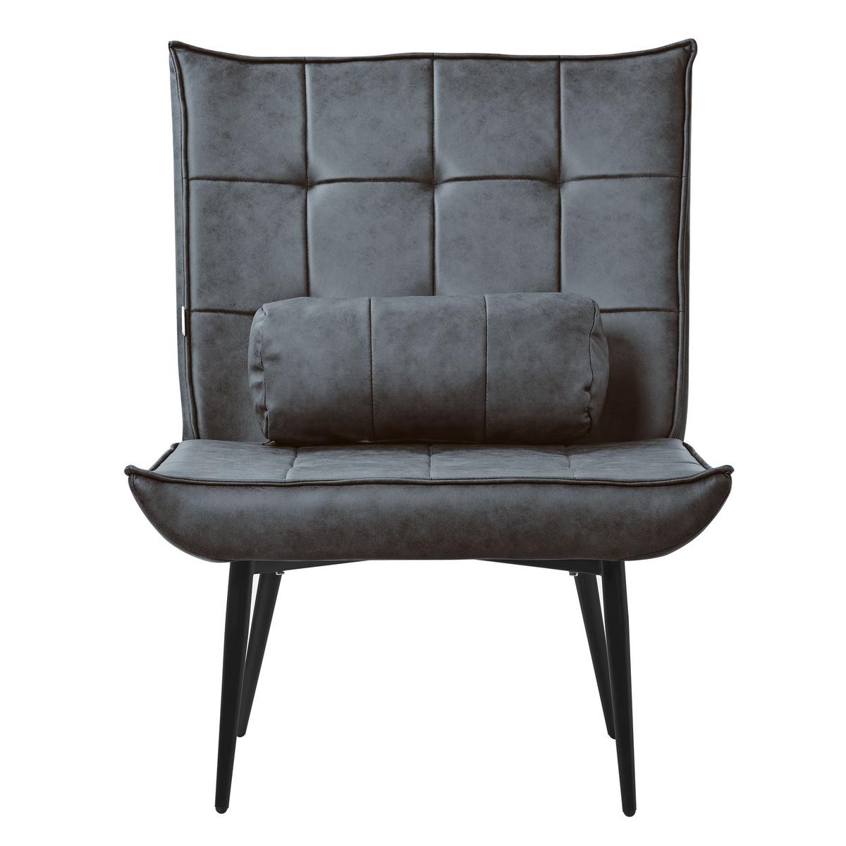 SESSEL Wohnzimmer aus Kunstleder-PU Anthrazit Relaxsessel mit Lendenkissen - Anthrazit/Schwarz, Metall (97/100/79cm) - ML-DESIGN