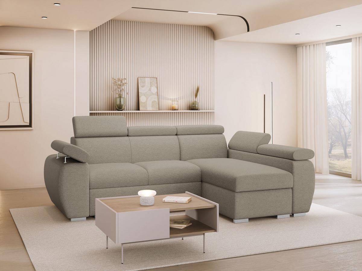 ECKSOFA Boston Mini, Seite: Rechts - 2R+LC - Hellbraun/Chromfarben, Holz/Textil (255/170cm) - MIRJAN24