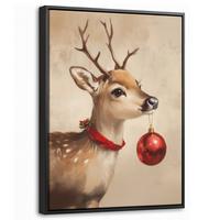 LEINWAND Bilder mit Rahmen - Weihnachten - Hirsch - Geweih - Weihnachtskugel - Rentier - 30x40 - Hellbraun, Textil (30/40cm) - MuchoWow