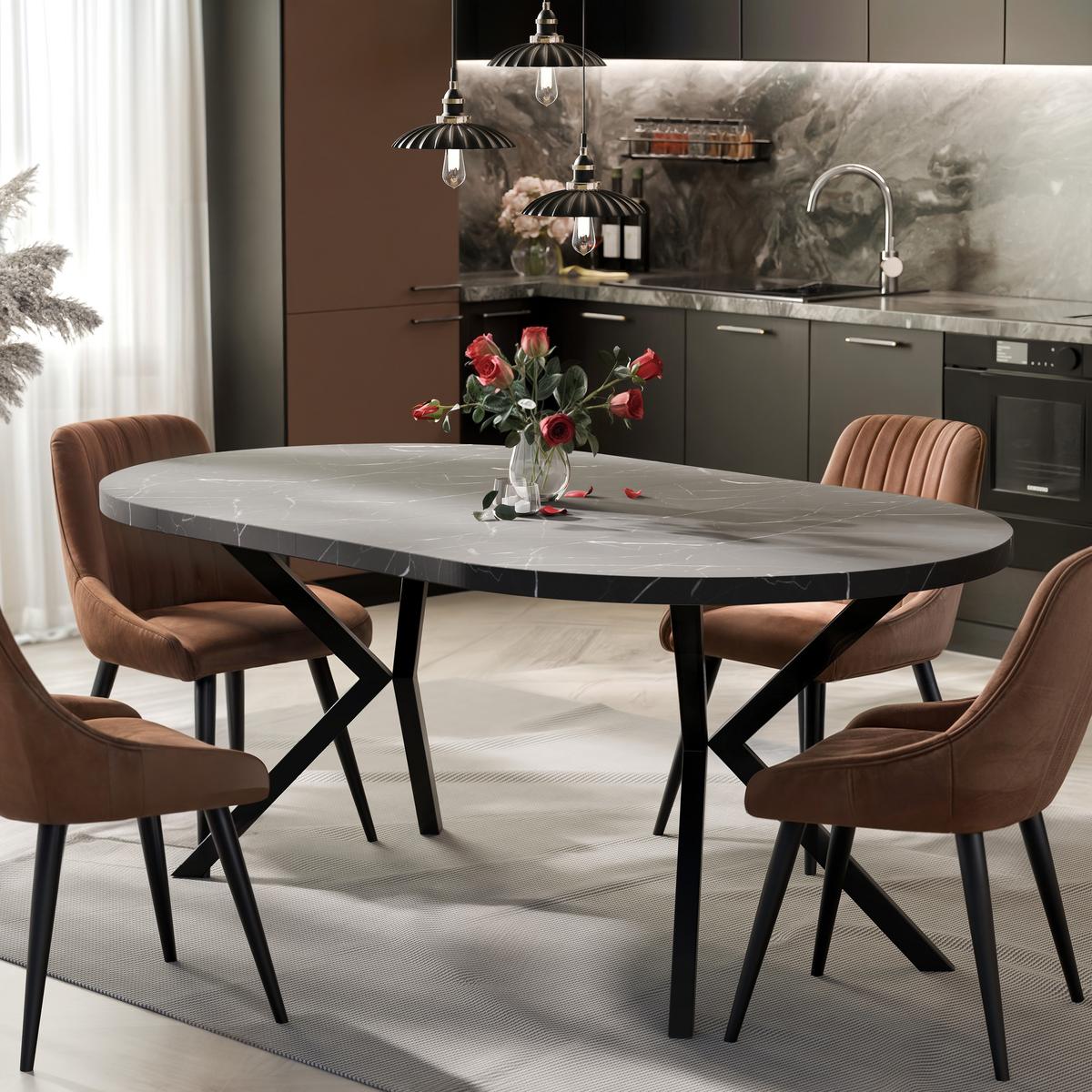 AUSZIEHTISCH MILTON 120-196/76 cm mit Metallgestell, Schwarz / Grigia Pietra - Schwarz/Grau, Holzwerkstoff/Metall (120/120/76cm) - Idohome