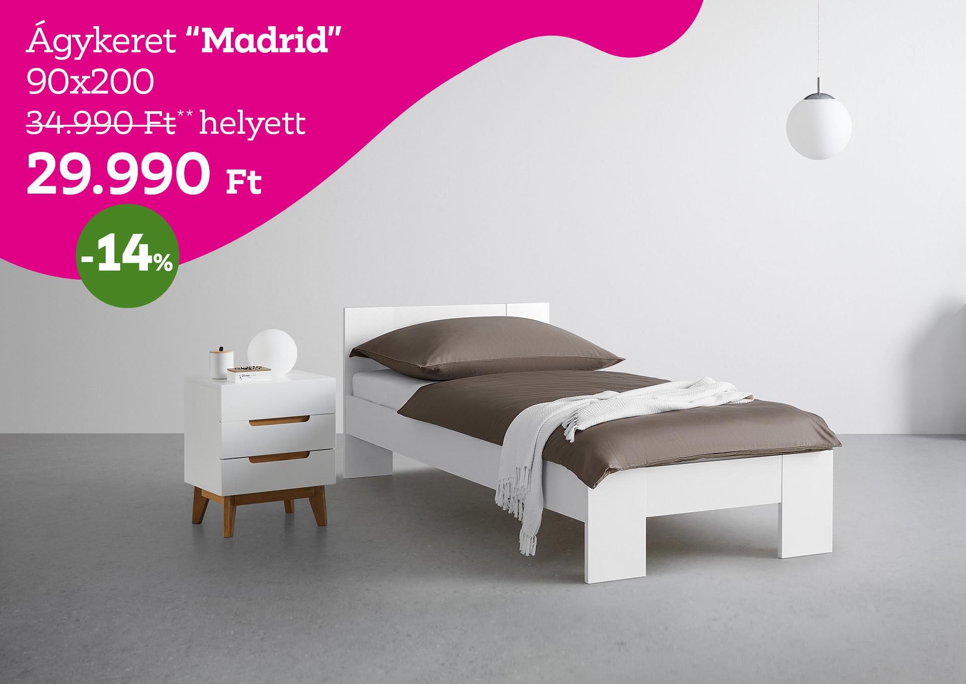 ágykeret MADRID 34990 Forint helyett 29990 Forint, kedvezmény mértéke 14%