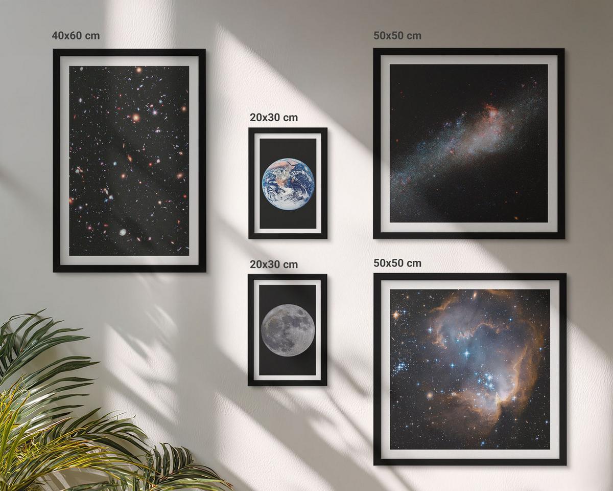 BILDER SET 5er Set - 50x50 cm & 20x30 cm & 40x60 cm Schwarzer Rahmen - Galaxie Weltraum Mond - Schwarz, Kunststoff (40/60cm) - TULUP