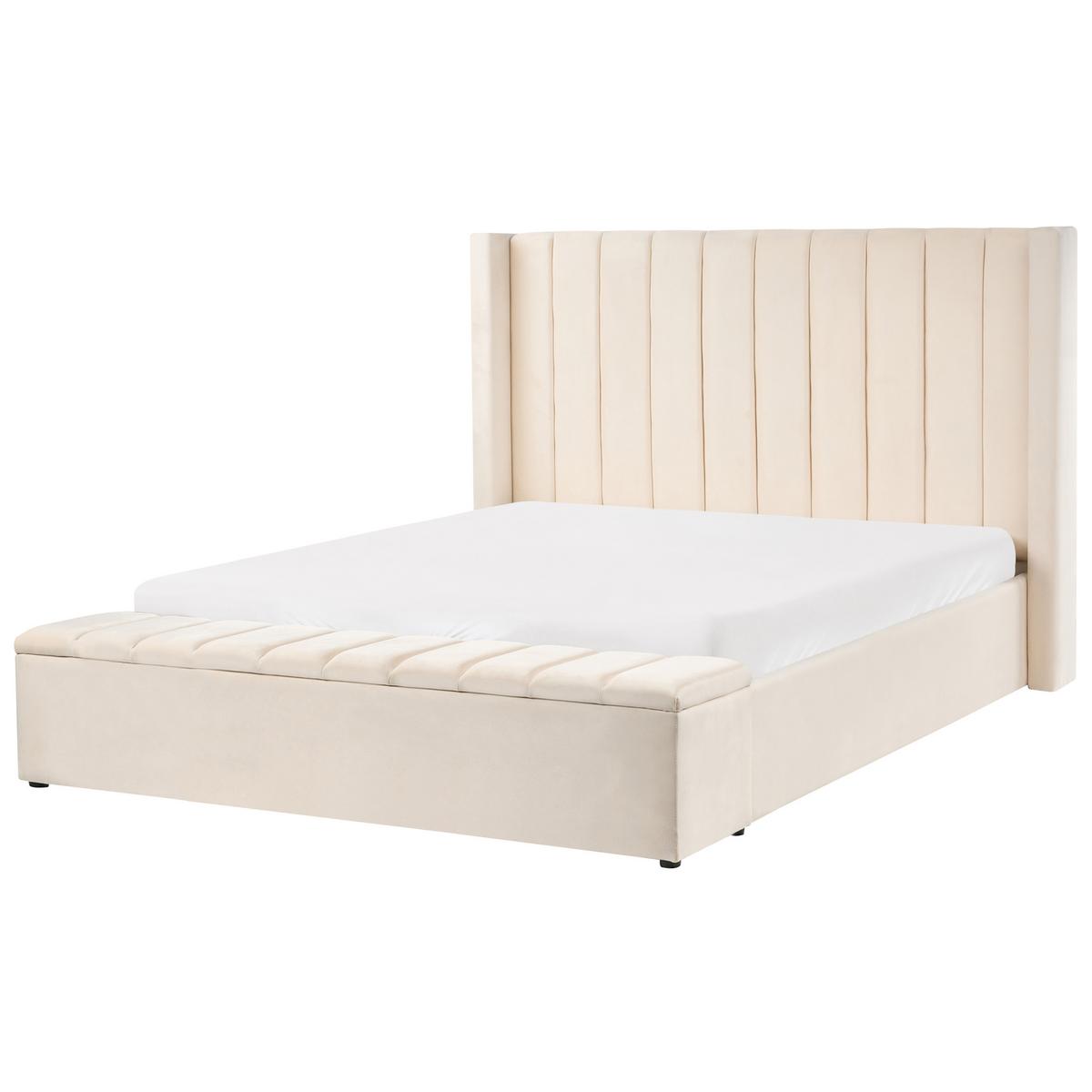 BETT mit Stauraum bank160/200 cm Samtstoff Cremeweiß Noyers - Creme, Textil (160/200cm) - Beliani