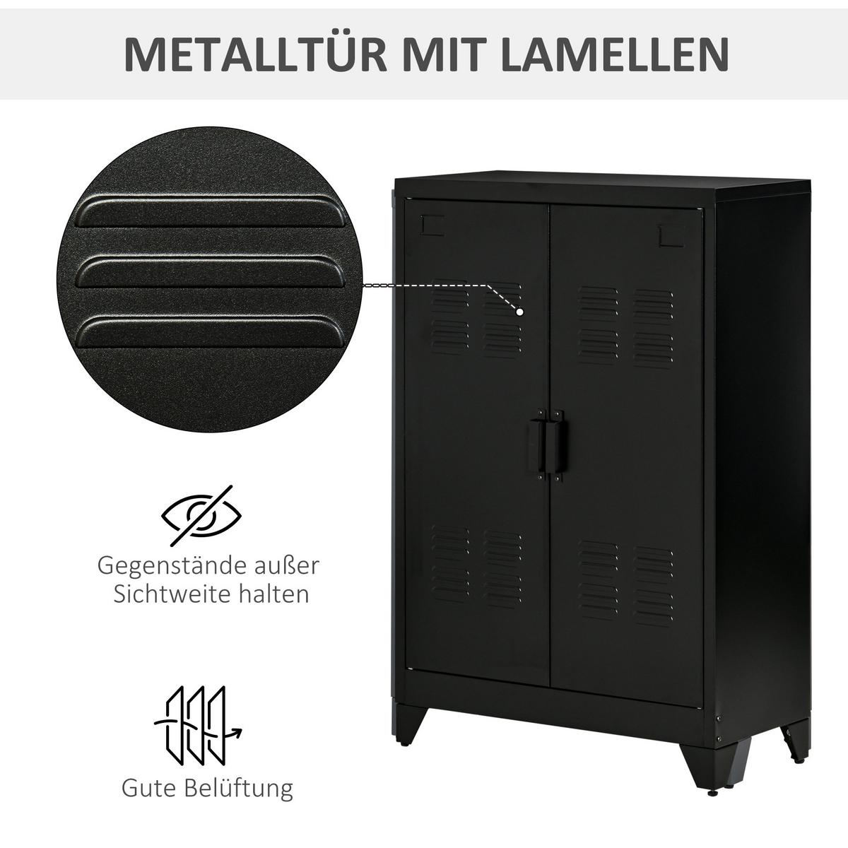 SIDEBOARD mit Lamellentüren Metallschrank mit verstellbaren Einlegeböden - Schwarz, Metall (33/110/75cm) - HOMCOM