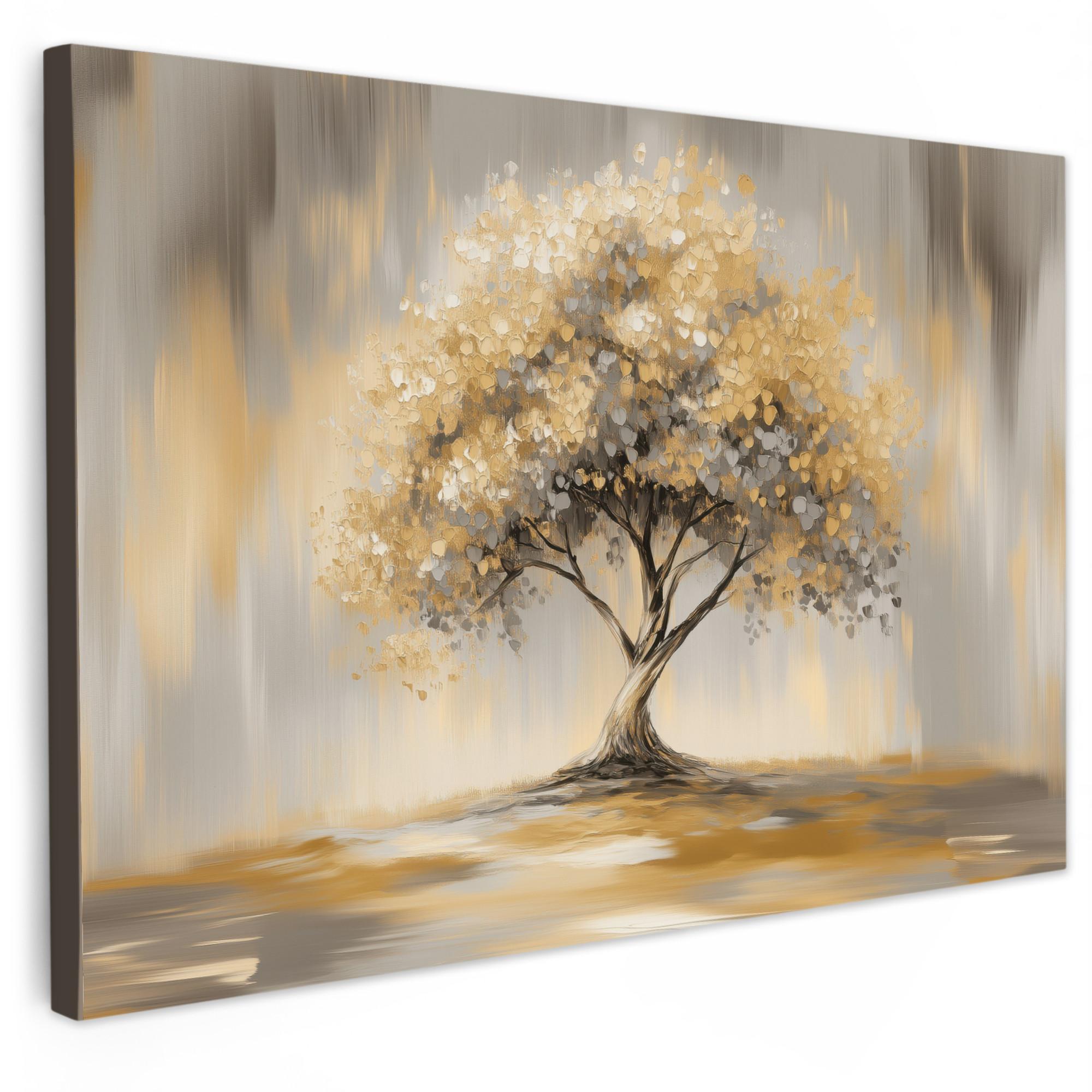 LEINWANDBILD Gemälde - Baum - Abstrakt - Blätter Deko Schlafzimmer 30x20 cm - Beige, Textil (30/20cm) - MuchoWow