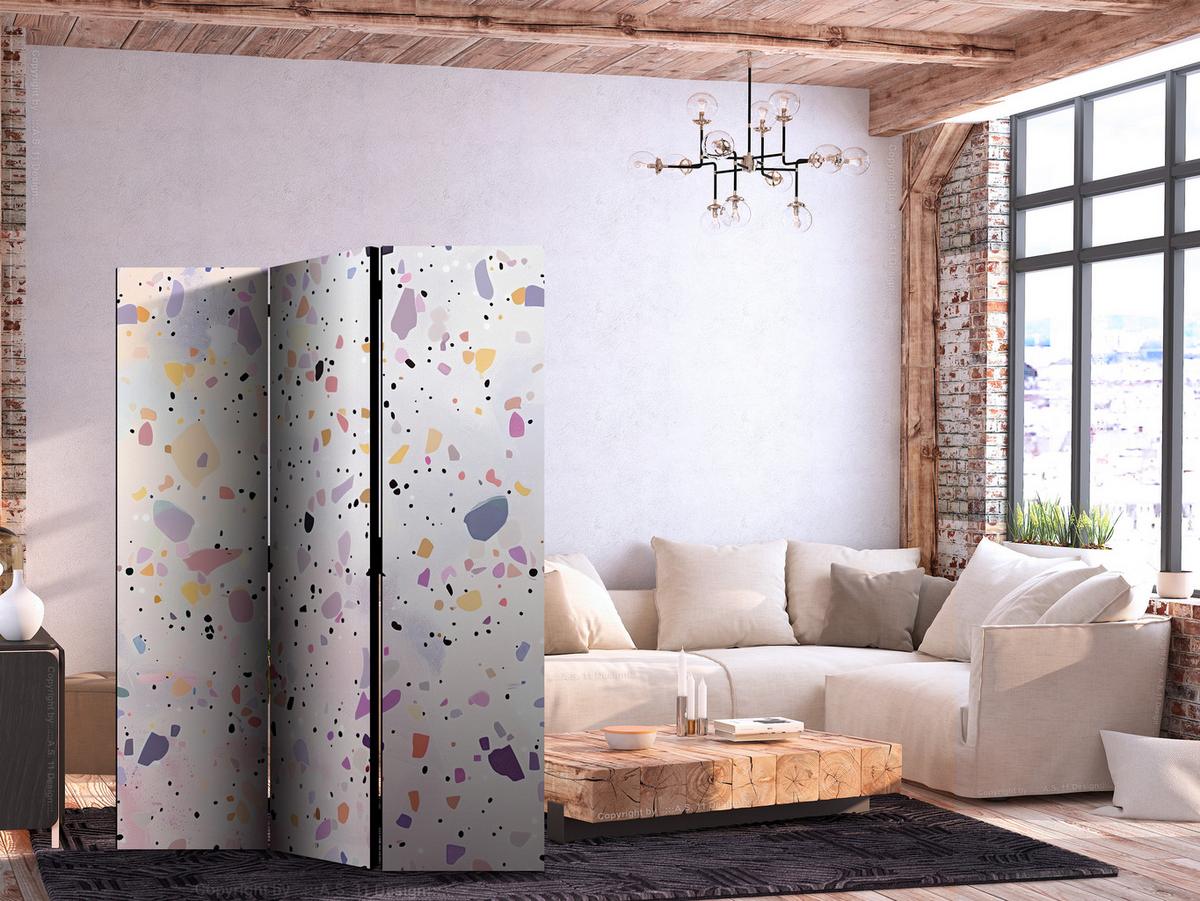 PARAVENT Akustik 3-tlg 135x172 cm Terrazzo Confetti Stil - Multicolor, Holz/Textil (135/172/3cm) - Muralo