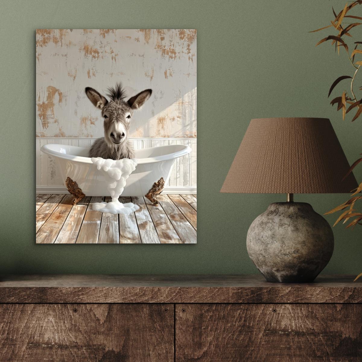METALLBILD Esel - Tiere - Badewanne - Schaumstoff 30x40 cm - Weiß, Metall (30/40cm) - MuchoWow
