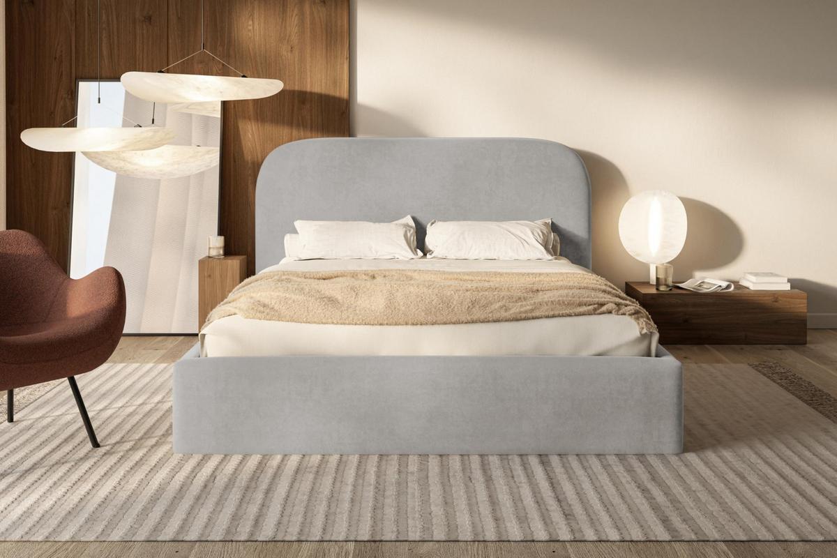 BETT 140x200 - Polsterbett mit Bettkasten und Metallrahmen - Modern Betten - Weicher Jasminstoff - Kollektion Verona - Grau - Grau, Holz/Textil (140/200cm) - Alpi-Möbel