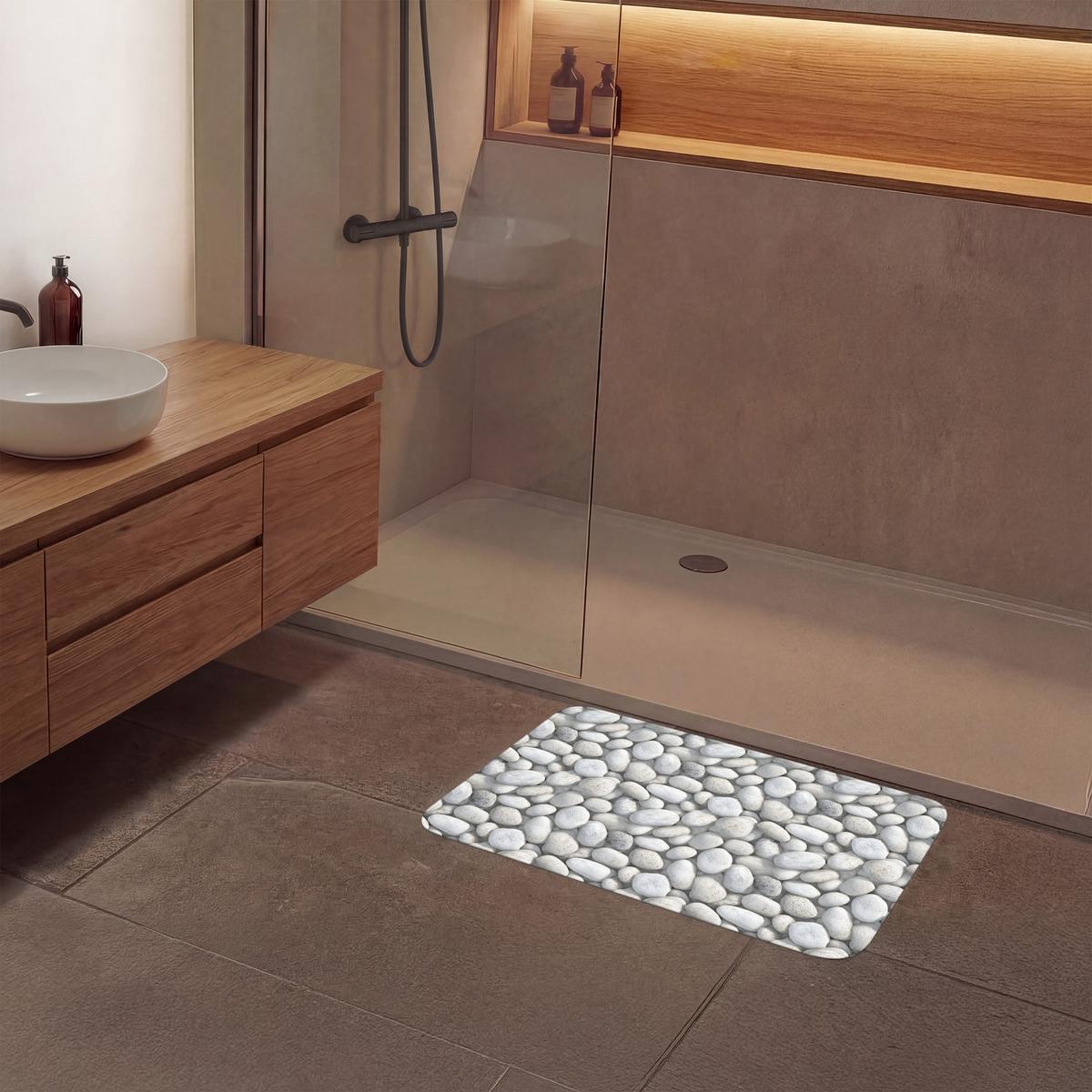 BADEMATTE Steine - Grau - Oval 80x50 cm - Hellgrau, Textil (80/50cm) - OnlyWow