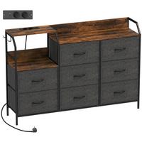 KOMMODE Schrank mit 8 Schubladen aus Vliesstoff Ladestation Haken Stahlrahmen - Multicolor/Schwarz, Kunststoff/Textil (30/88/130.5cm) - HOMCOM