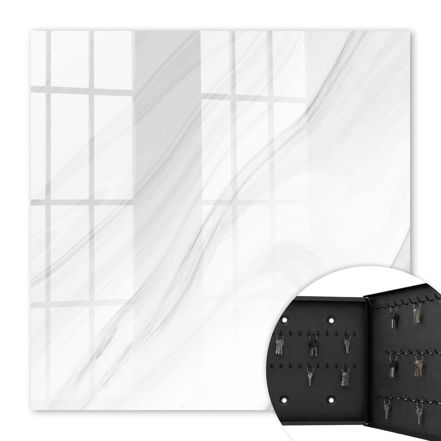 SCHLÜSSELBOX Schwarz 30x30 cm- Türöffnung nach rechts - Wellen der Eleganz - Weiß, Metall (30/30/5cm) - TULUP
