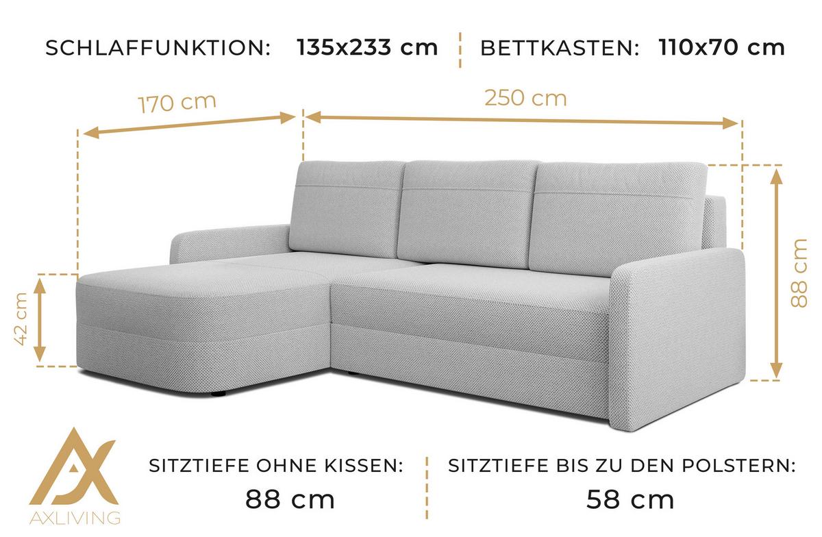 ECKSOFA L Form Nebbiolo Schwarz 250/170/88 cm – modernes Sofa fürs Wohnzimmer - Schwarz, Kunststoff/Textil (250/170cm) - AX Living