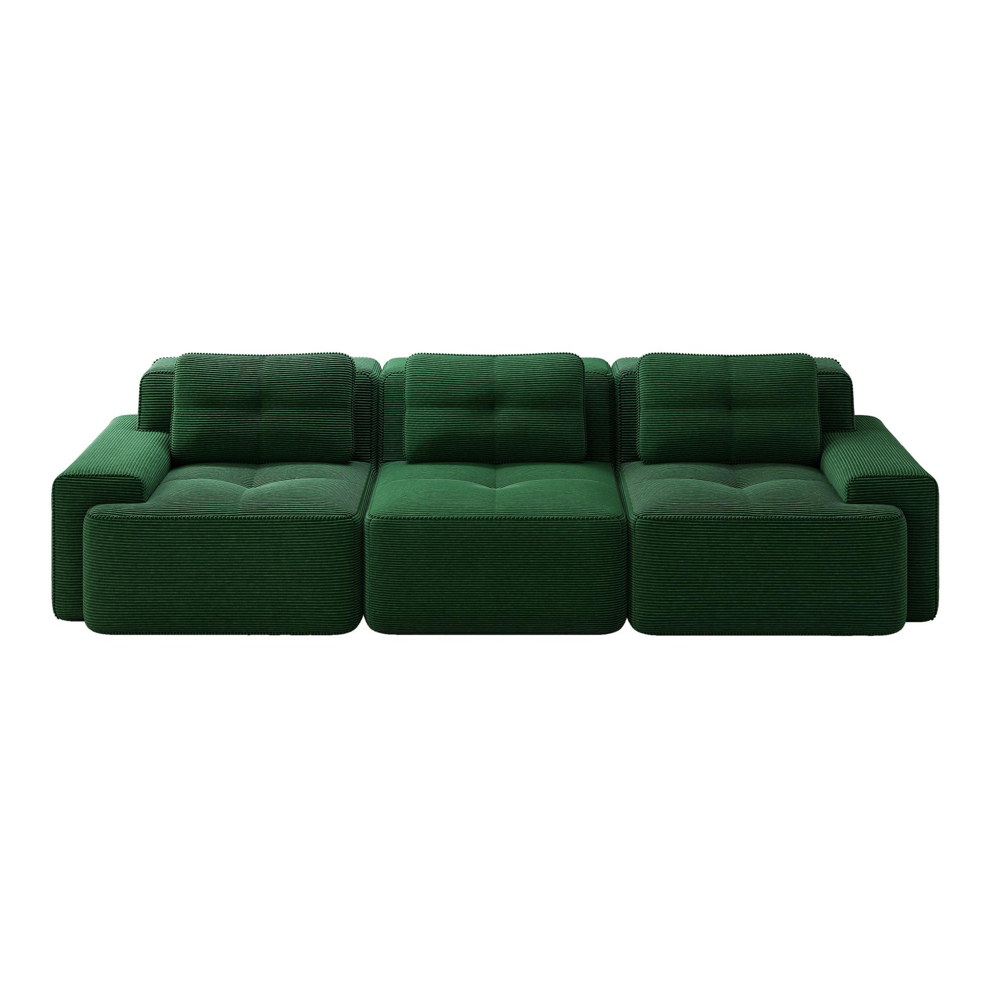 3-SITZER SOFA cord montagefrei & extratiefer sitz - Grün, Textil (293/69/104cm) - Urban Meuble