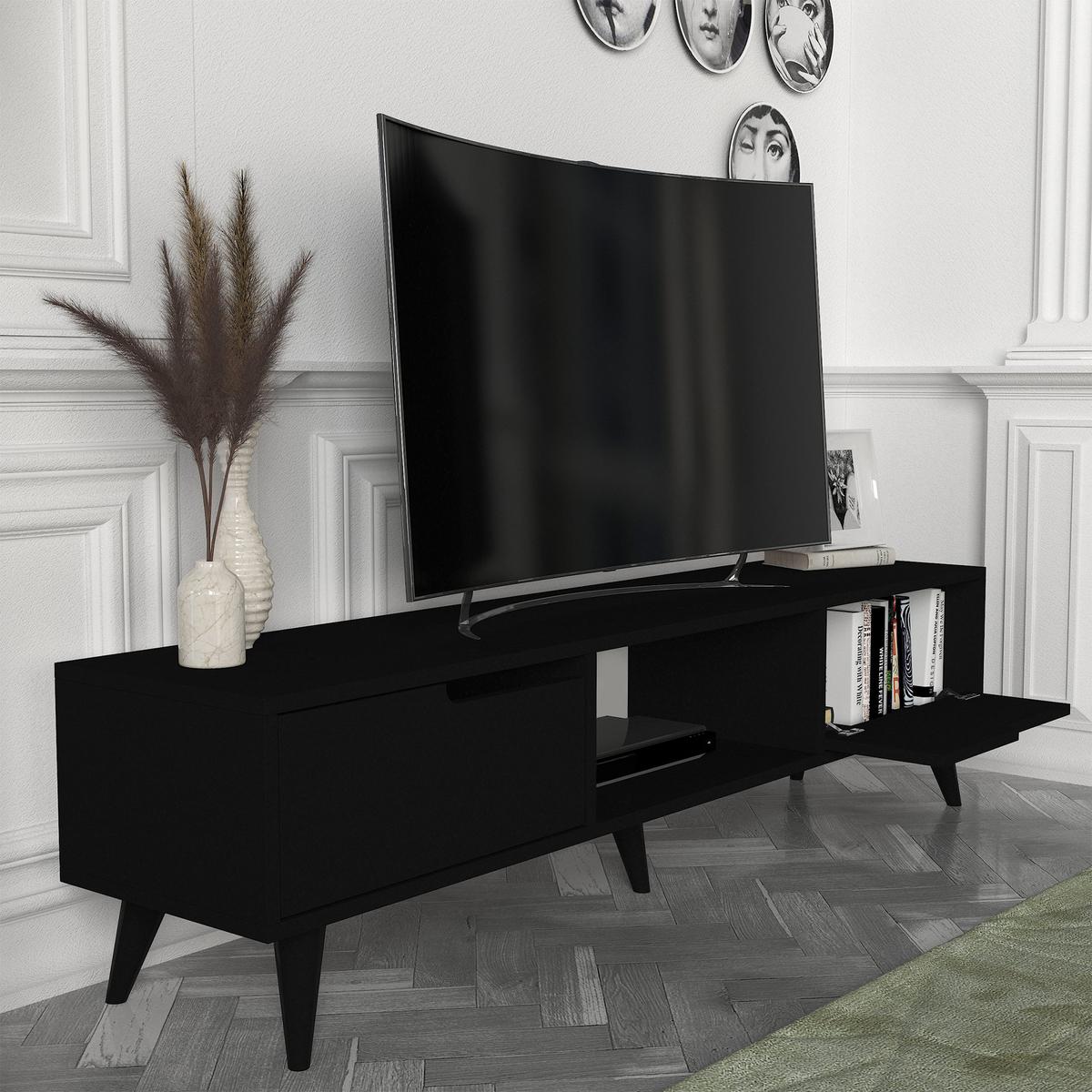FERNSEHSCHRANK Kullila - Schwarz, Holzwerkstoff (35/40/160cm) - [en.casa]