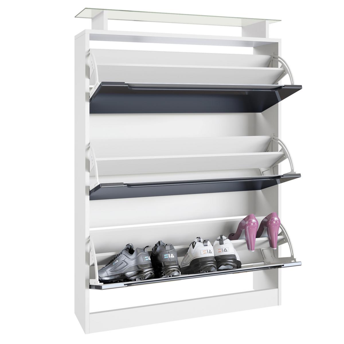 SCHUHSCHRANK Space Grau Hochglanz / Schwarz Hochglanz - Grau, Holzwerkstoff (89/128/23cm) - Vladon