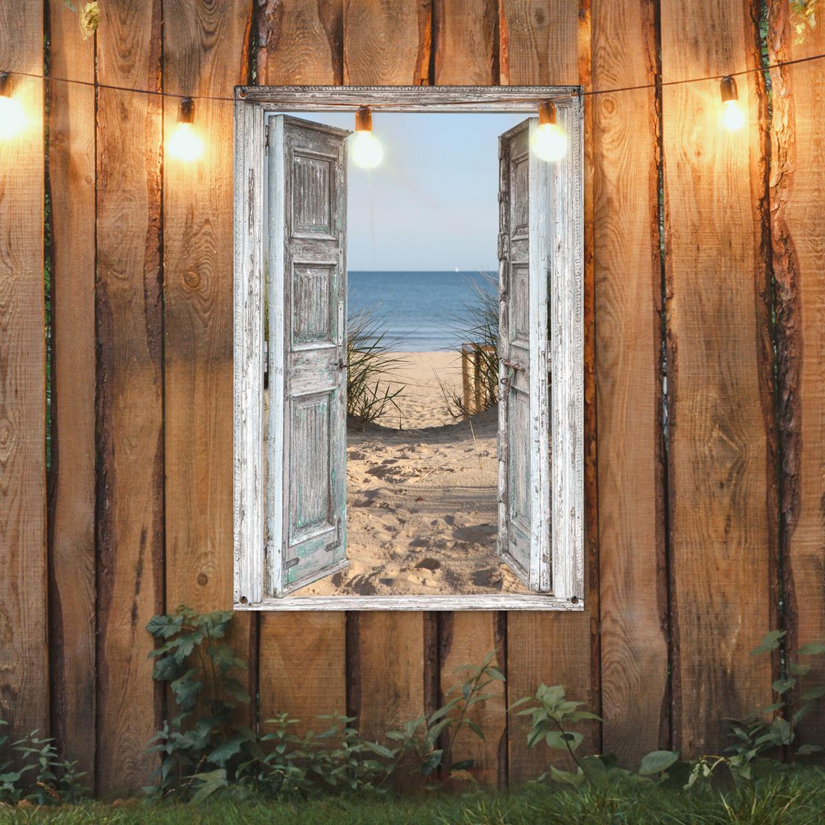 GARTENPOSTER Düne - Strand - Aussicht - Sommer Outdoor Bilder 80x120 cm - Hellgrau, Kunststoff (80/120/0.2cm) - OnlyWow