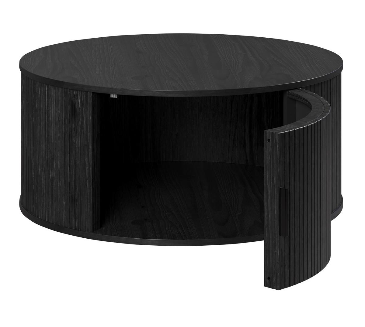 COUCHTISCH Esche schwarz rund 80 cm, Beistelltisch mit Stauraum - Schwarz, Holzwerkstoff/Kunststoff (80/80/36cm) - Top.Furn