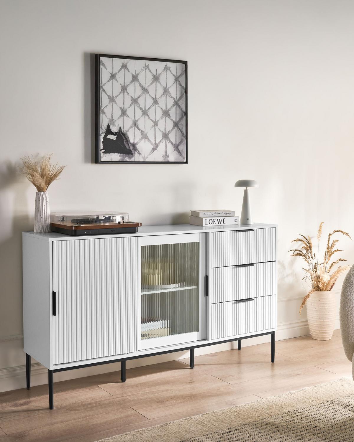 SIDEBOARD mit Glastüren Weiß Leduc - Weiß, Holzwerkstoff (150/86/40cm) - Beliani