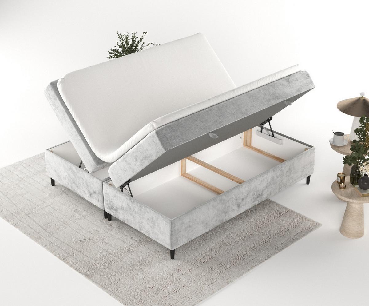 BOXBETT Theo 160/200 cm Hellgrau im Lotta Stoff - Hellgrau/Schwarz, Holz/Holzwerkstoff (160/200cm) - AltaBeds