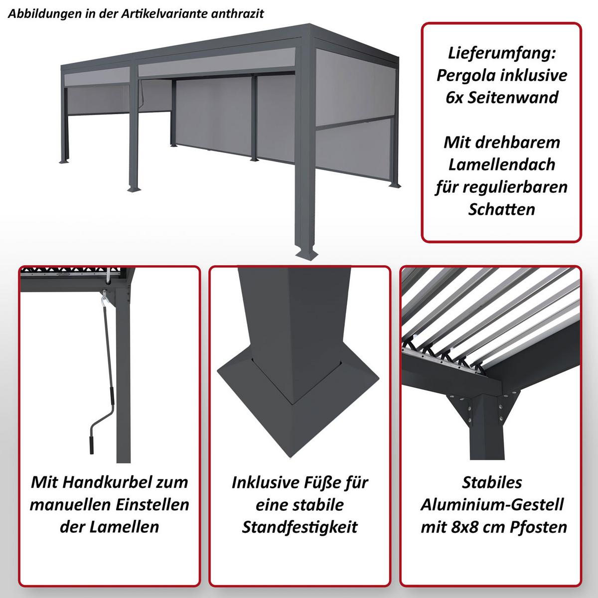 ALU PERGOLA MIT SEITENWAND Anthrazit - Anthrazit, Metall (590/224/306cm) - MCW