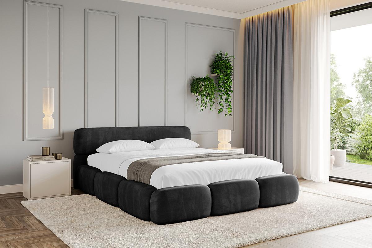 POLSTERBETT mit Bettkasten und Lattenrost, Bett mit Matratze H3/H4 - ELVA-v1 180x200 Schwarz - Schwarz, Holzwerkstoff/Textil (180/200cm) - ALTDECOR