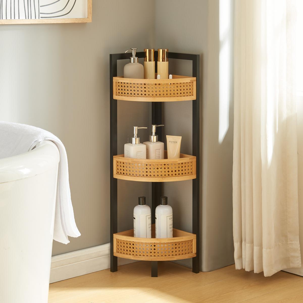 ECKREGAL Tervola - Schwarz/Naturfarben, Holz/Holzwerkstoff (23/80/23cm) - [en.casa]