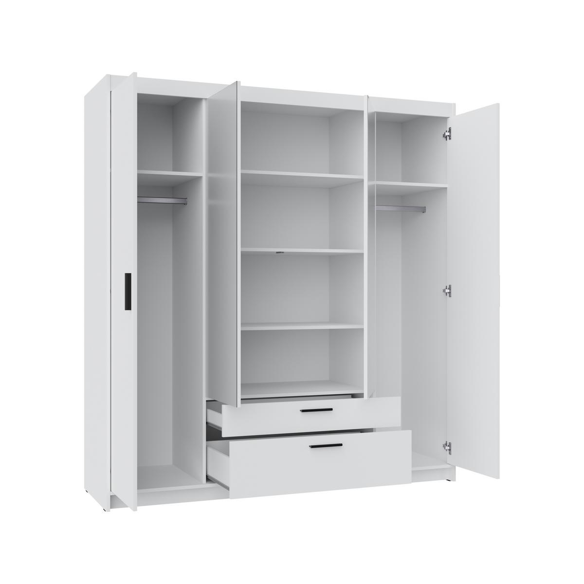 KLEIDERSCHRANK Storicos Weiß 176,3/190,5/53 cm - 4T2S Modern mit Schubladen und Spiegel - Weiß, Holzwerkstoff/Kunststoff (176.4/190.6/53cm) - AX Living
