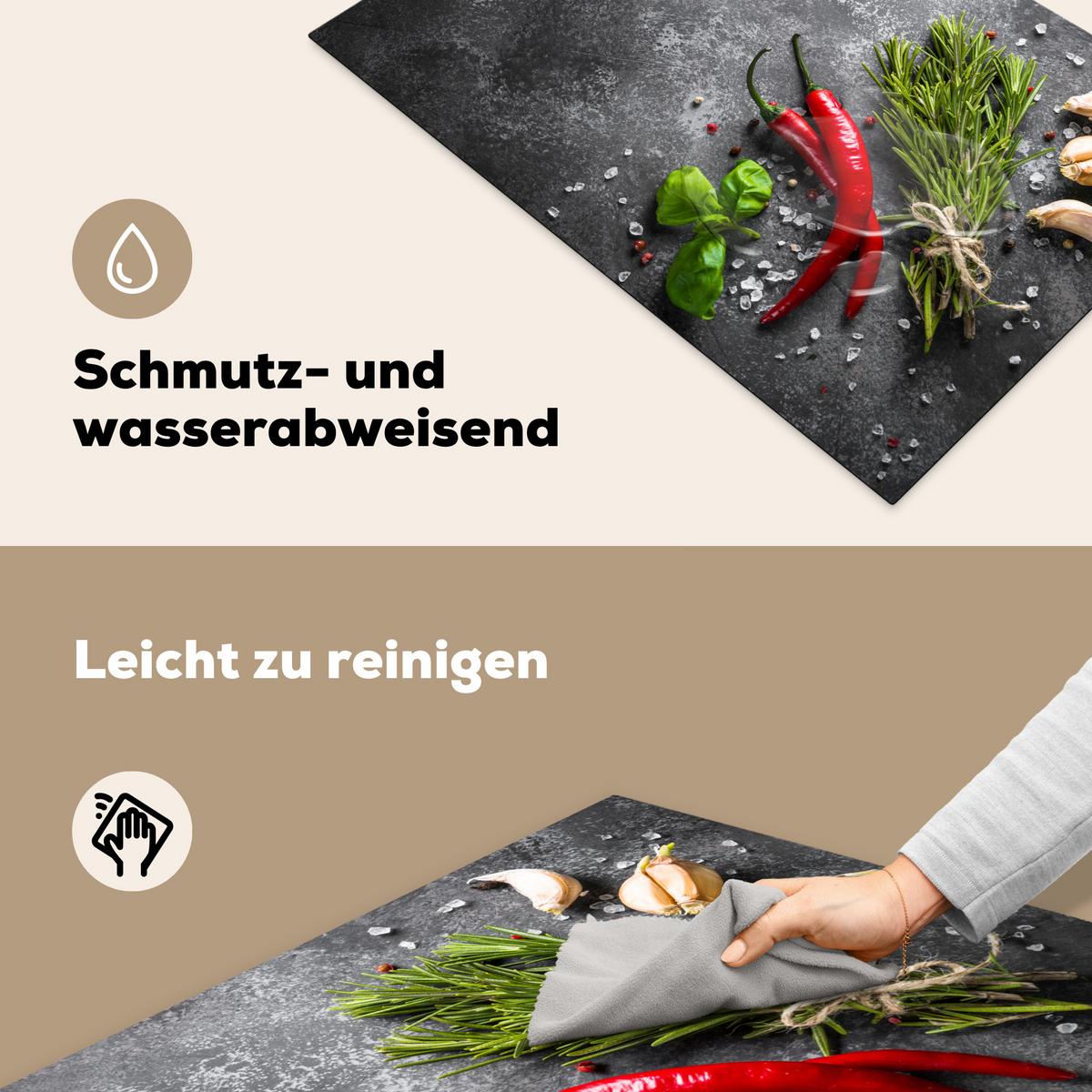 HERDABDECKPLATTE Pfeffer - Kräuter - Gewürze - Beton Induktionsmatte 81x52 cm - Rot, Kunststoff (81/52/0.2cm) - MuchoWow