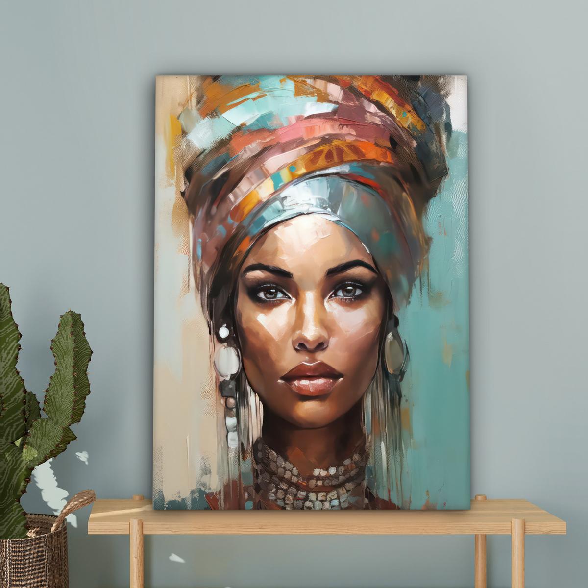 LEINWANDBILD Frau - Kunst - Schmuck - Porträt Wandbild Wohnzimmer 60x80 cm - Blaugrau, Textil (60/80cm) - MuchoWow