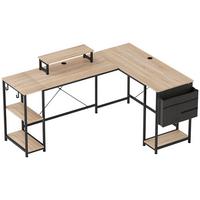 ECKSCHREIBTISCH aus Spanplatte Stahl Naturholz - Naturfarben, Holzwerkstoff (168/120/90cm) - HOMCOM